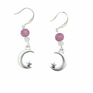 Pink 925 stamped sterling silver hook dangle half moon star earrings